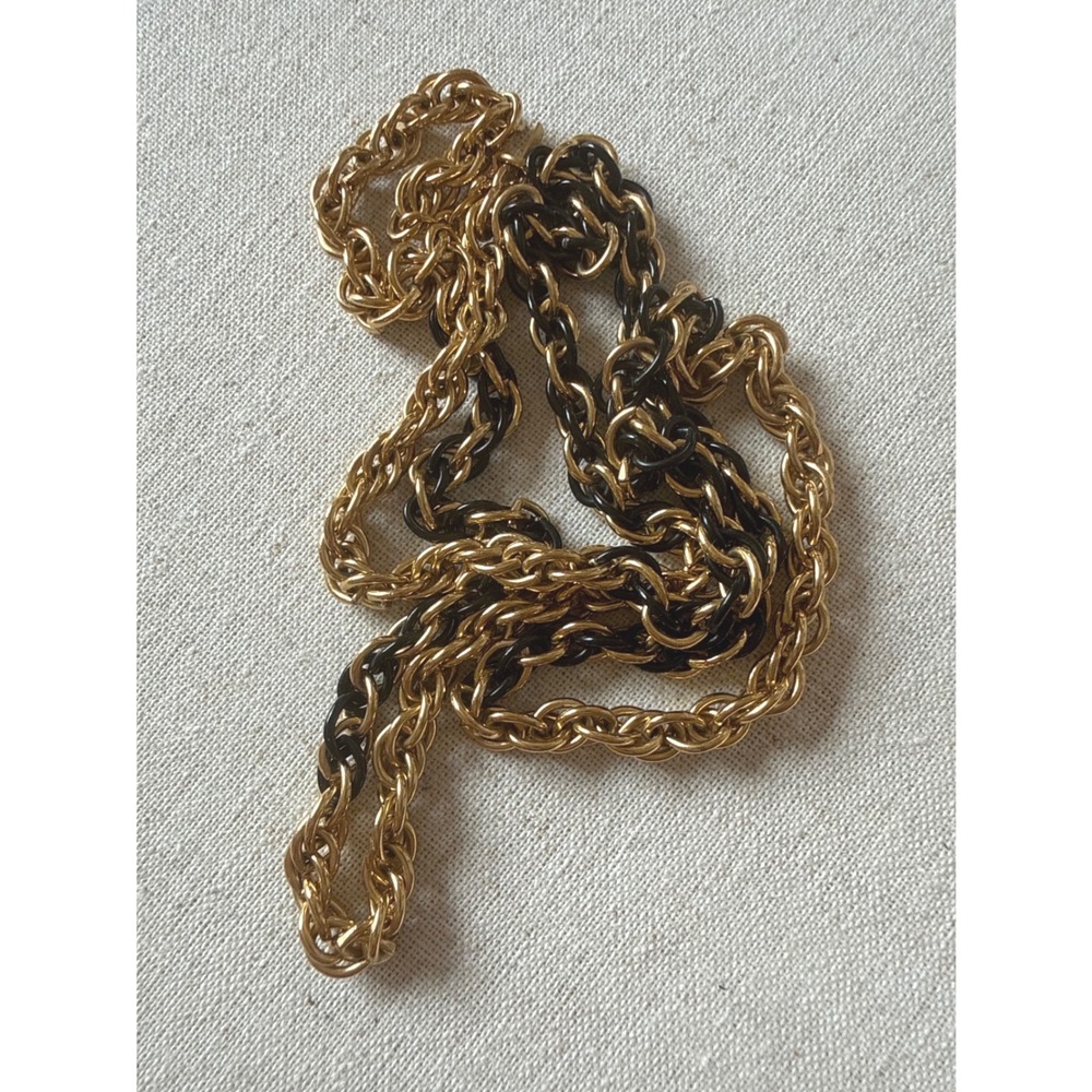 VTG Monet Black Enamel Gold Tone Rope‎ Chain Necklace 30" Long Statement